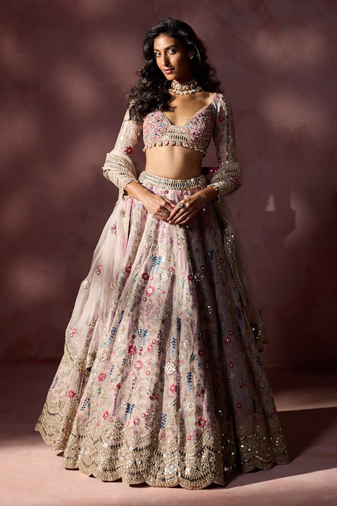 Nitika Gujral Dusty Pink Organza Lehenga Set 