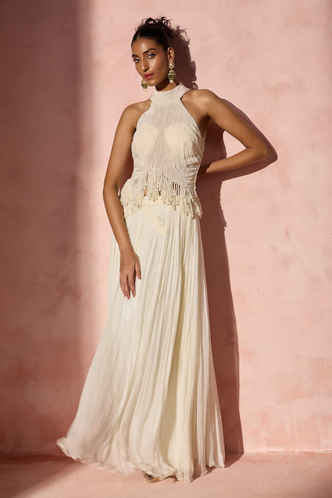 Nitika Gujral Ivory Pleated Skirt & Blouse Set 