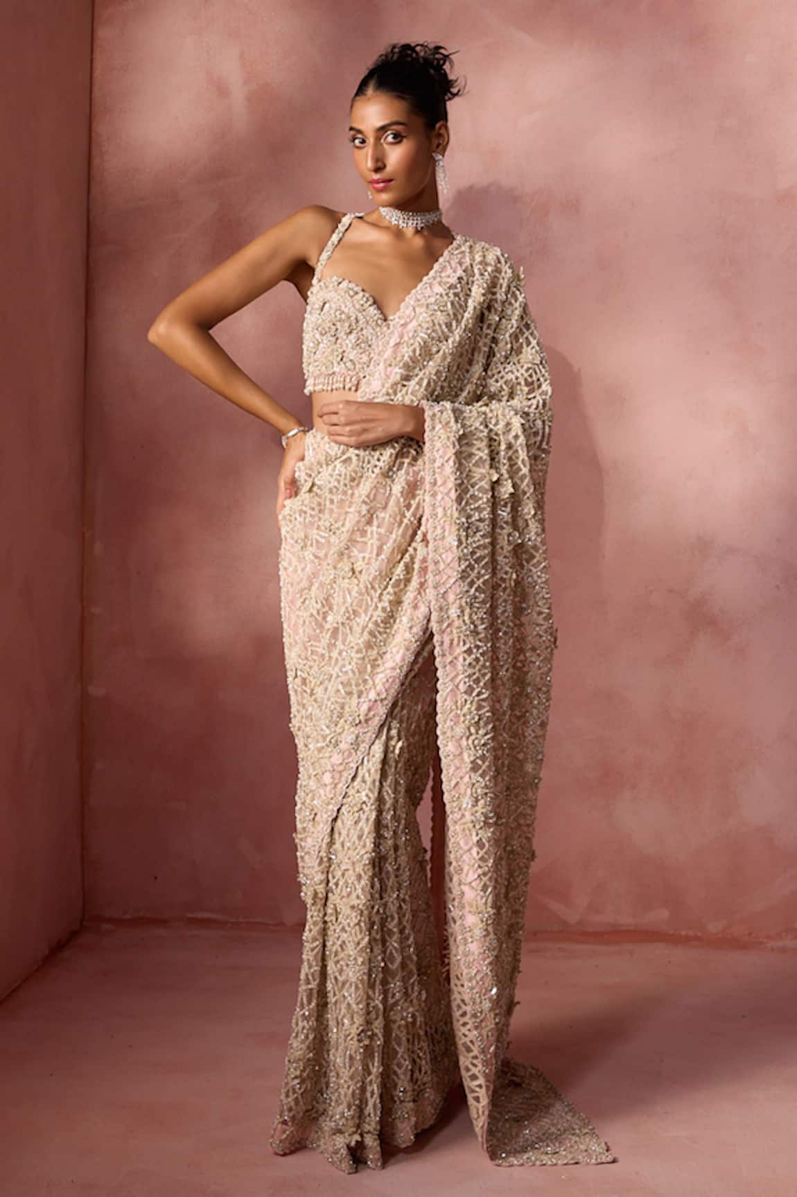 Nitika Gujral Pearl Work Saree With Blouse 