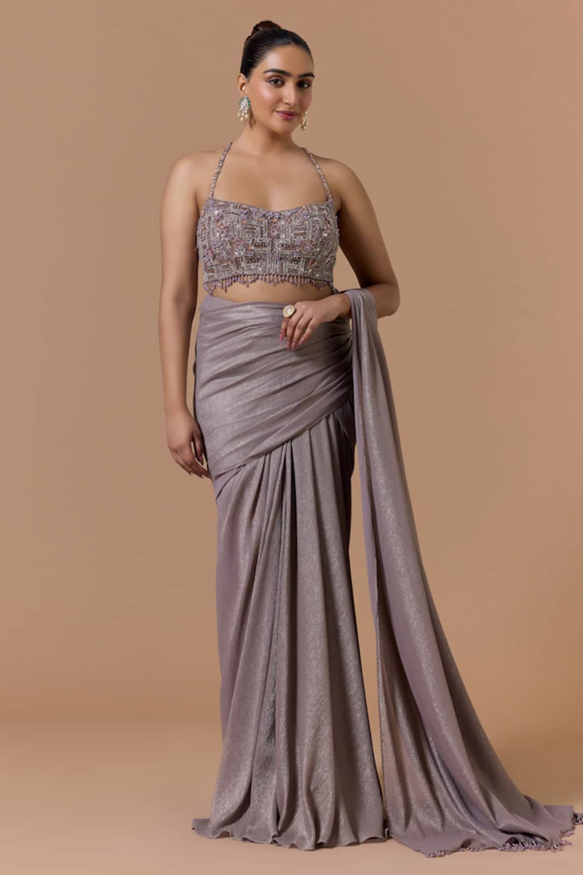 Nitika Gujral Shimmer Finish Pre-Draped Saree With Blouse 