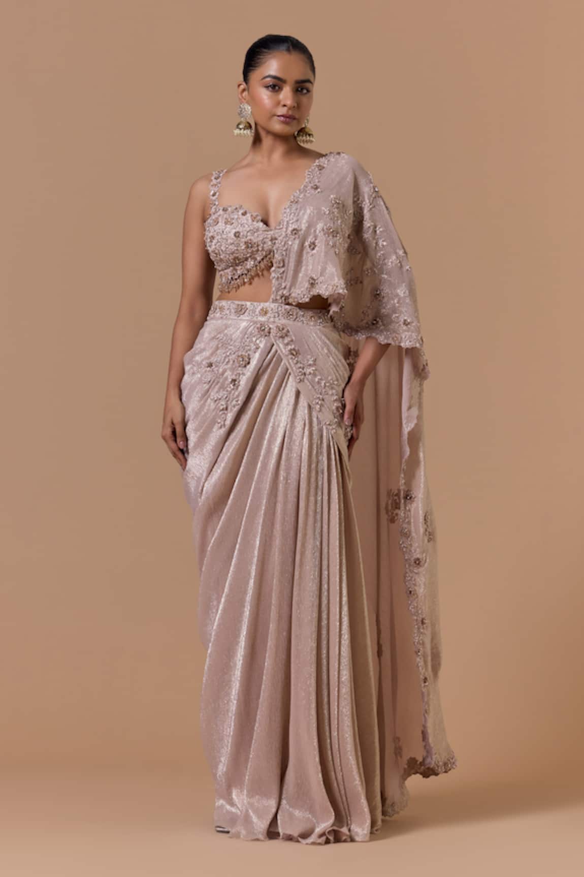 Nitika Gujral Floral Pattern Pre-Draped Saree With Blouse 