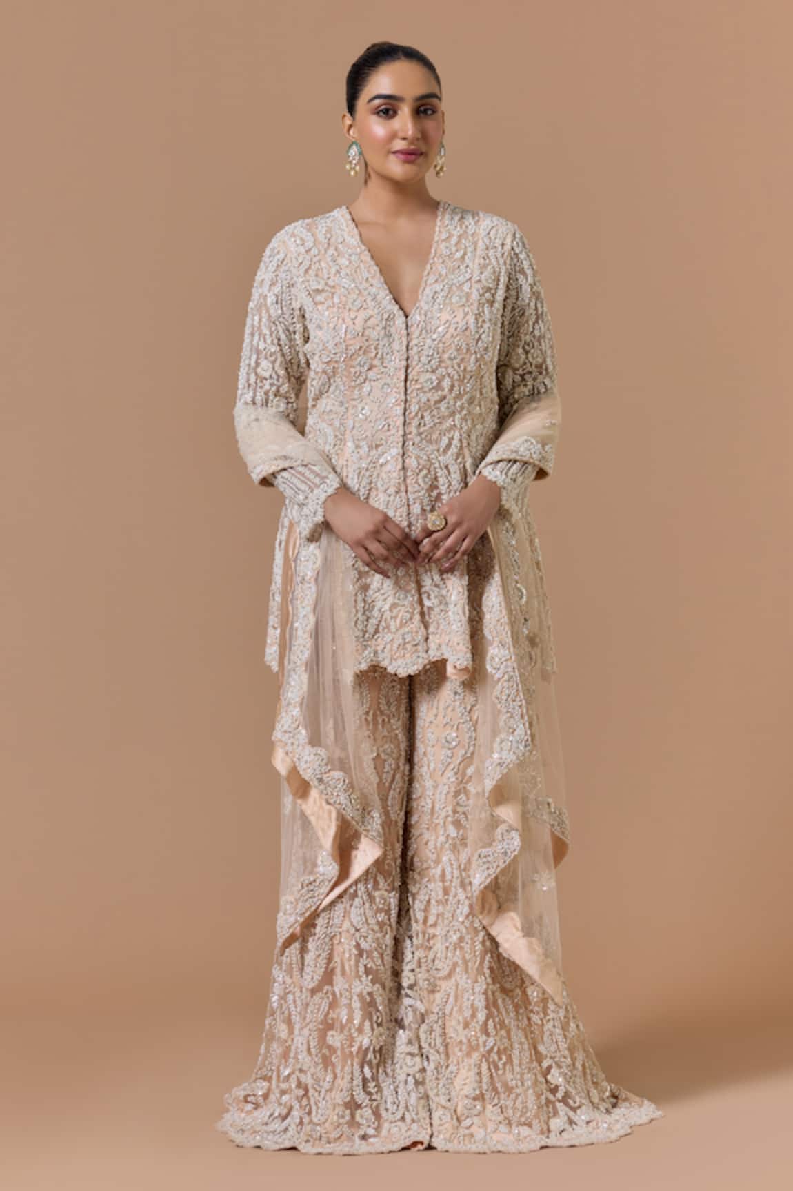 Nitika Gujral Blush Pink Dori Embroidered Kurta Sharara Set 