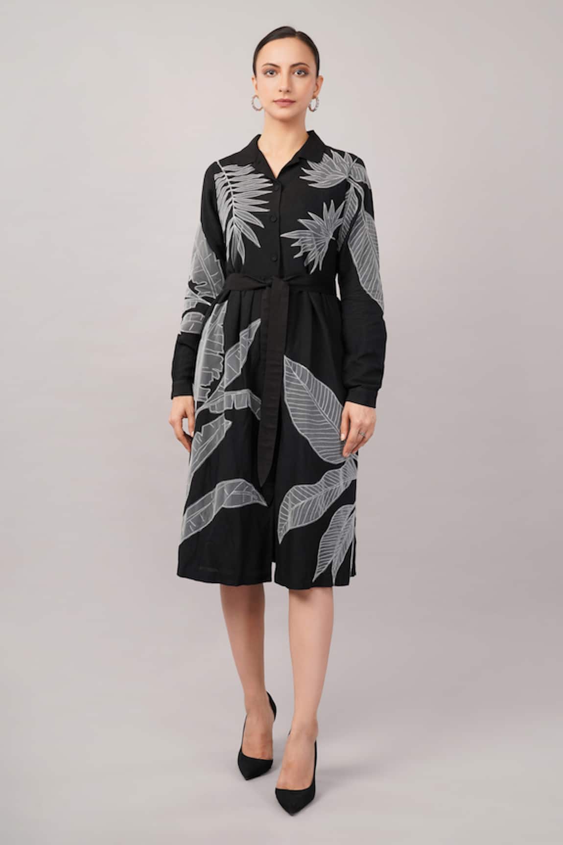 Abraham And Thakore Leaf Applique Dress 