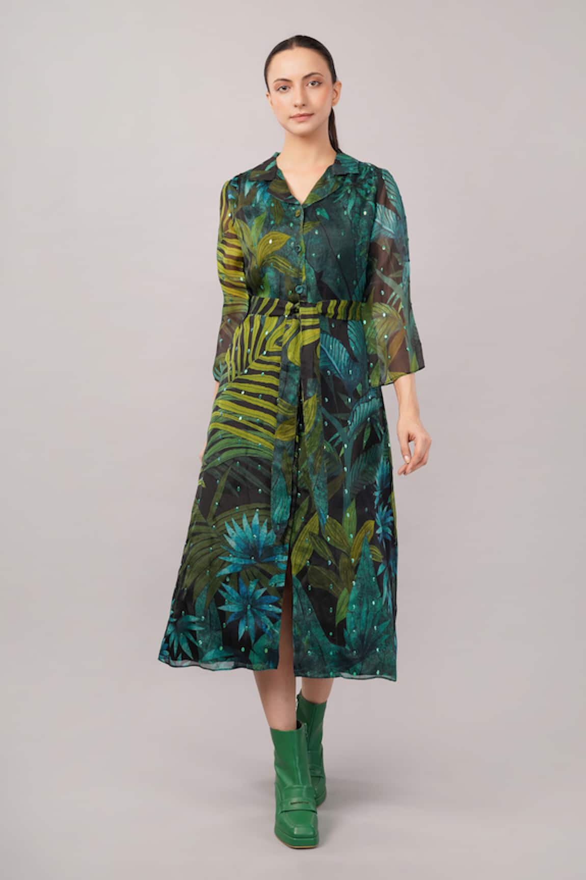 Abraham And Thakore Jungle Organza Dress 
