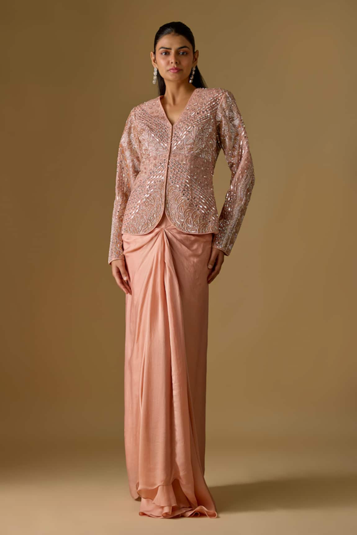 Asaga Coraqua Abstract Embroidered Jacket & Draped Skirt Set 