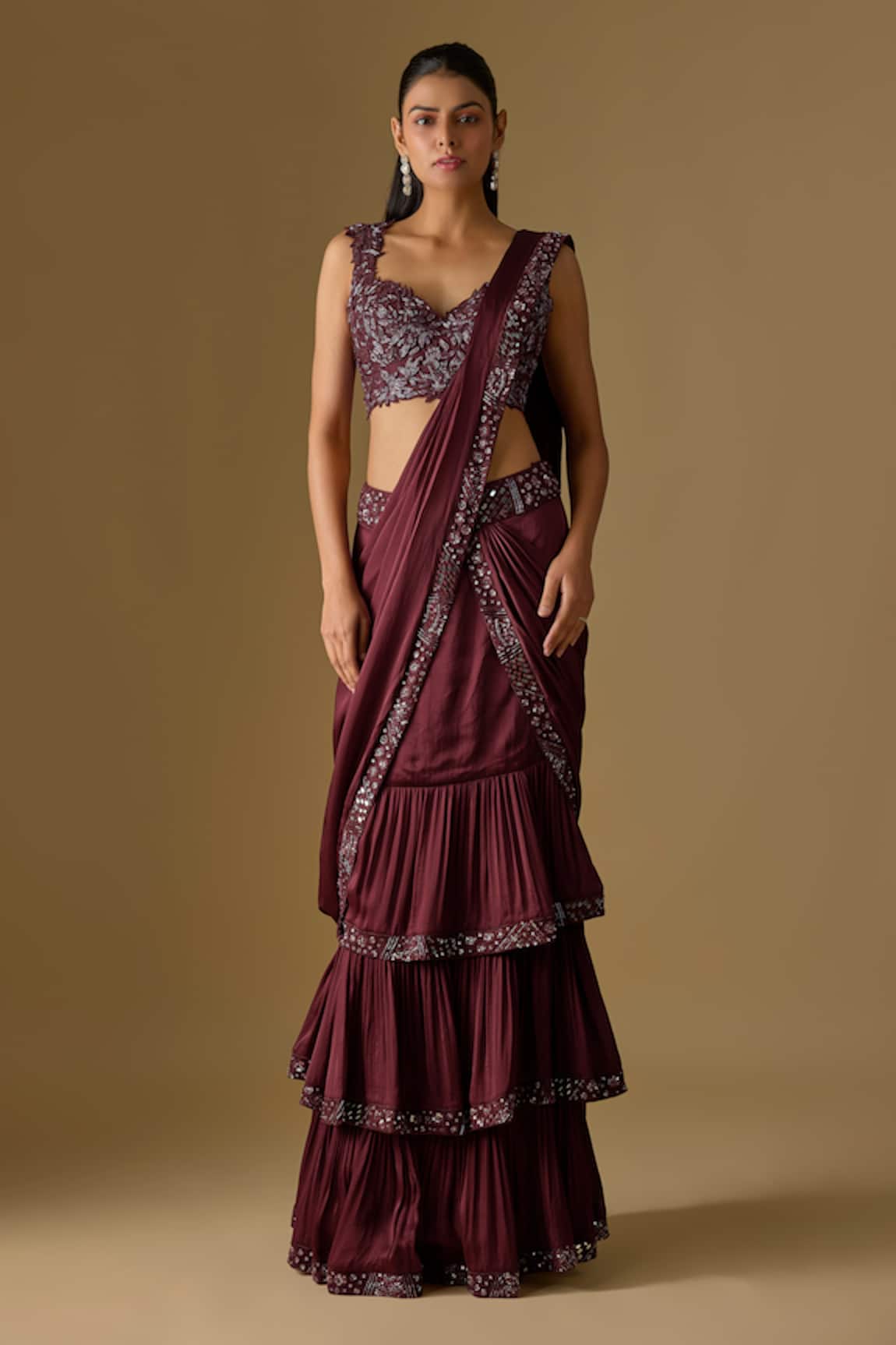 Asaga Baylin Pre-Draped Saree With Embroidered Blouse 