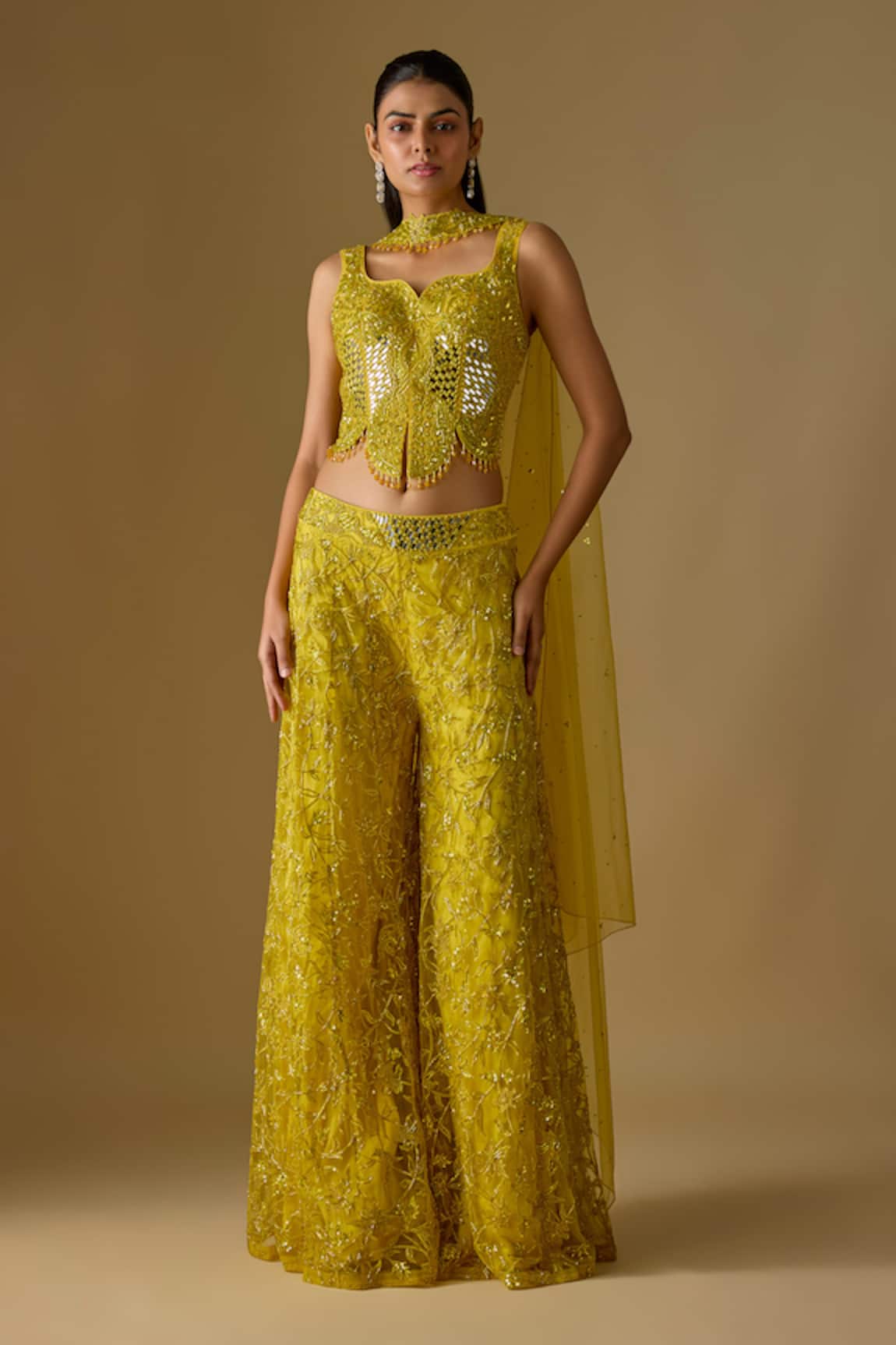 Asaga Sirena Abstract Embroidered Corset Sharara Set 