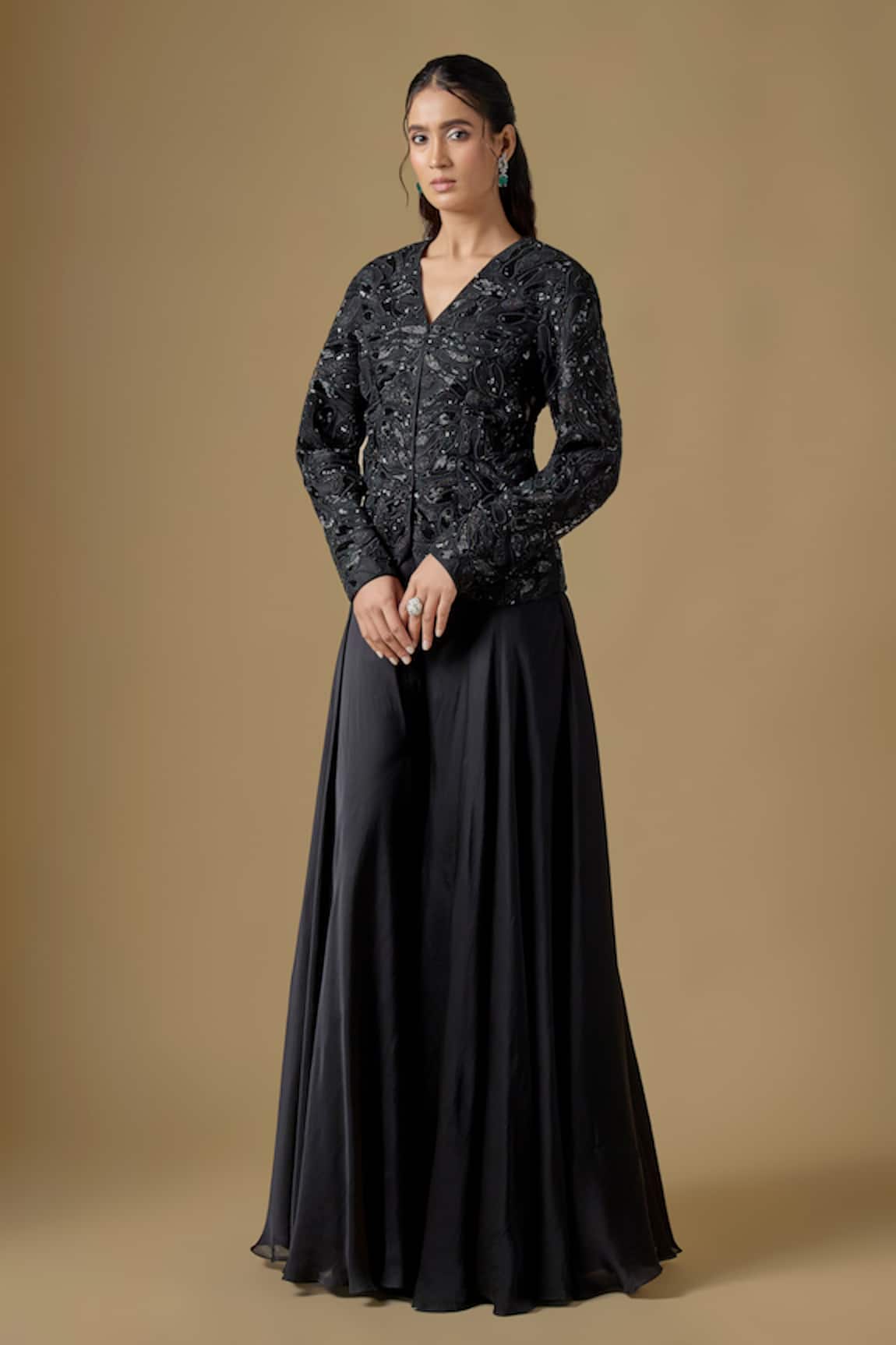 Asaga Rillette Abstract Hand Embroidered Jacket & Sharara Set 