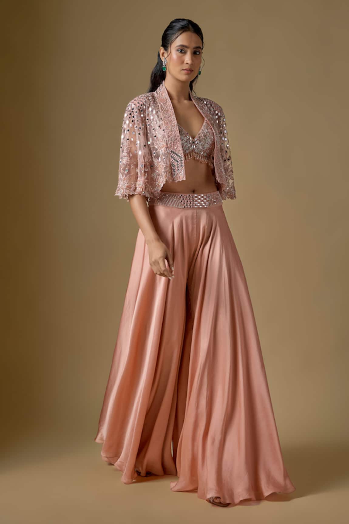 Asaga Isla Abstract Embroidered Cape Sharara Set 