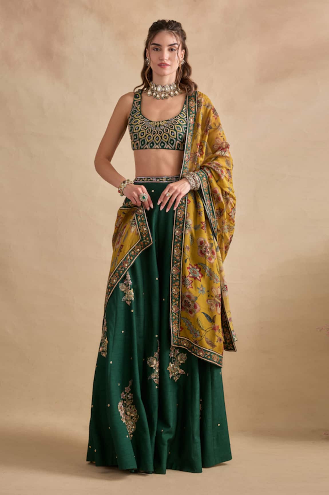 Kalista Shanaya Geometric Blouse & Embroidered Sharara Set