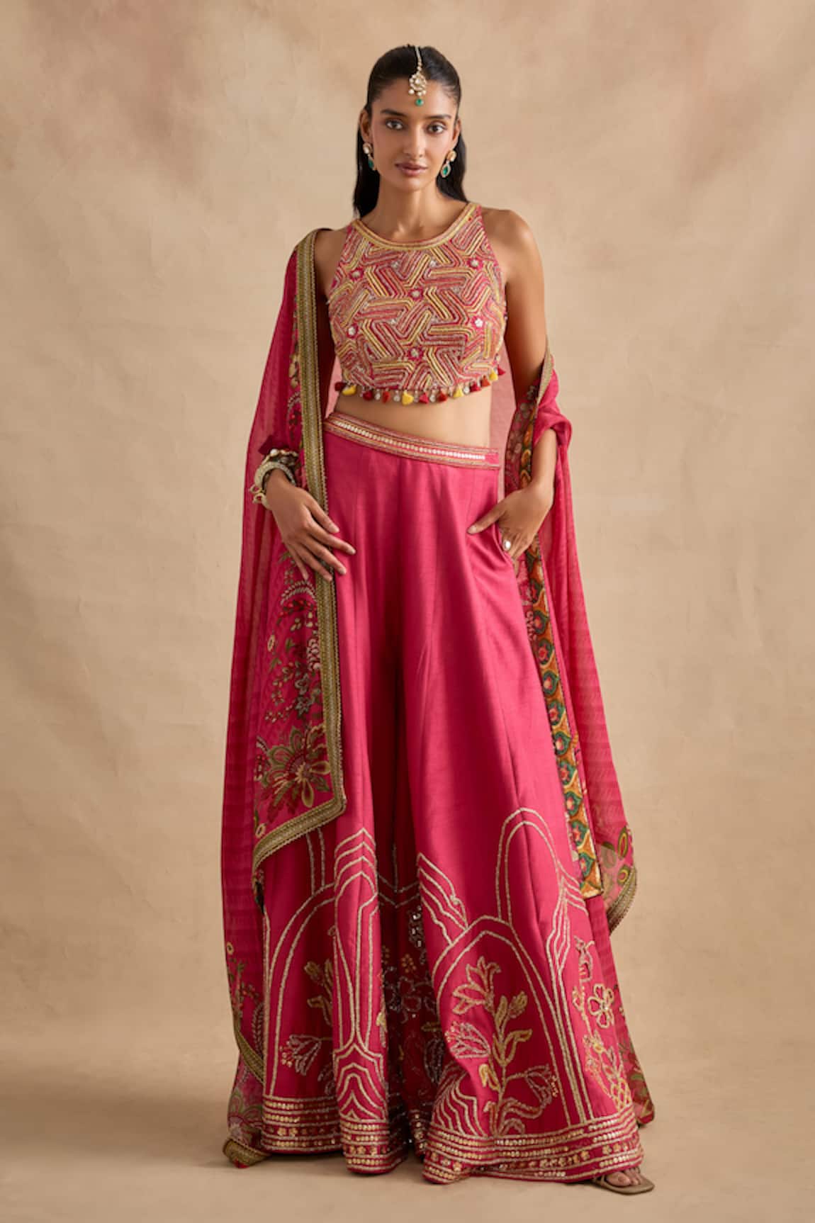 Kalista Raiba Geometric Embroidered Blouse Sharara Set