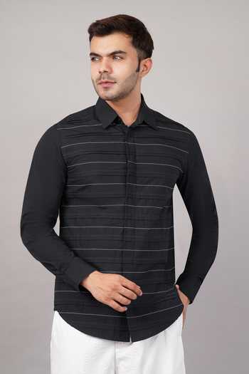 Abraham And Thakore Pleated Stripes Pattern Shirt 