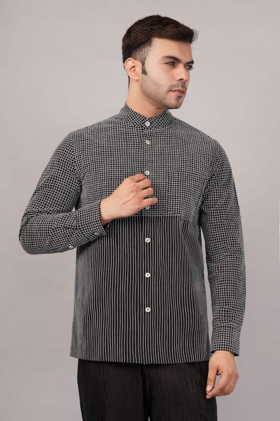 Abraham And Thakore Check & Stripe Pattern Shirt 