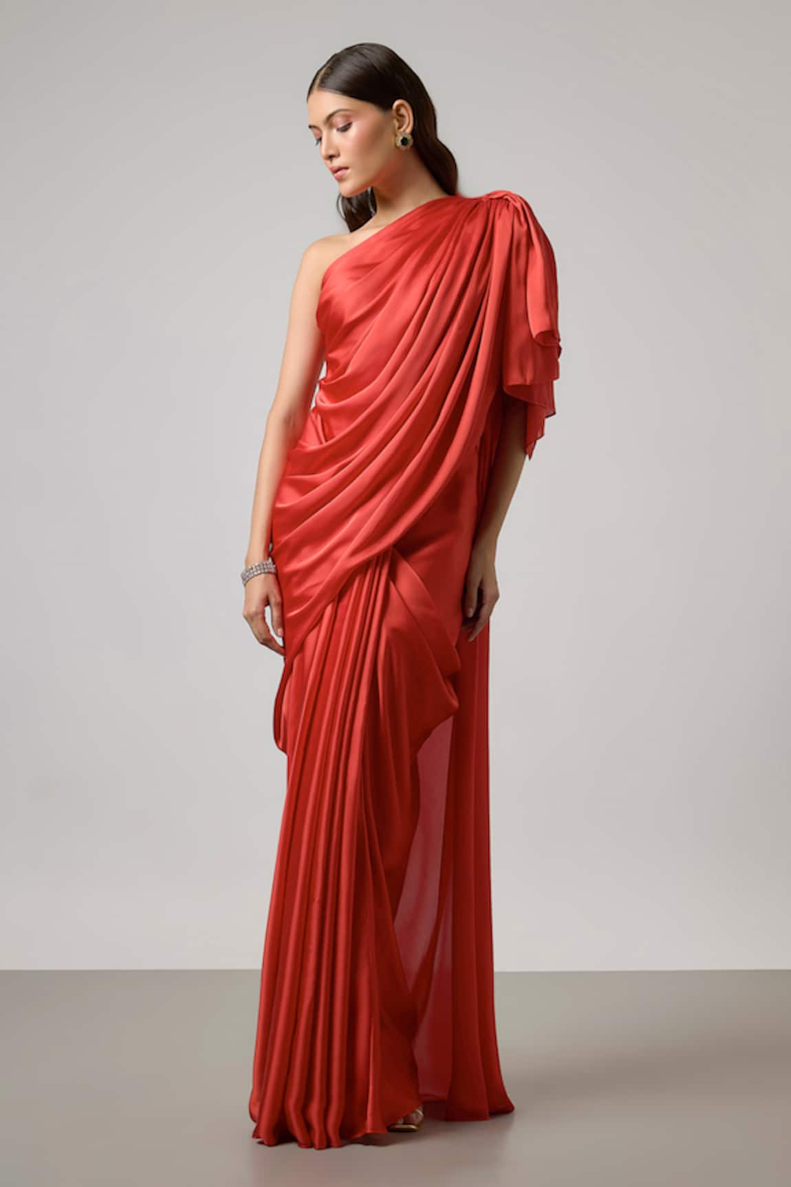 NA-KA One Shoulder Draped Top & Skirt Set