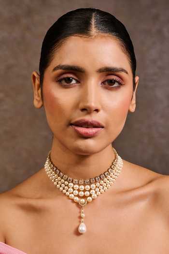 Tarun Tahiliani Pearl & Zircon Multi Layered Choker Necklace 