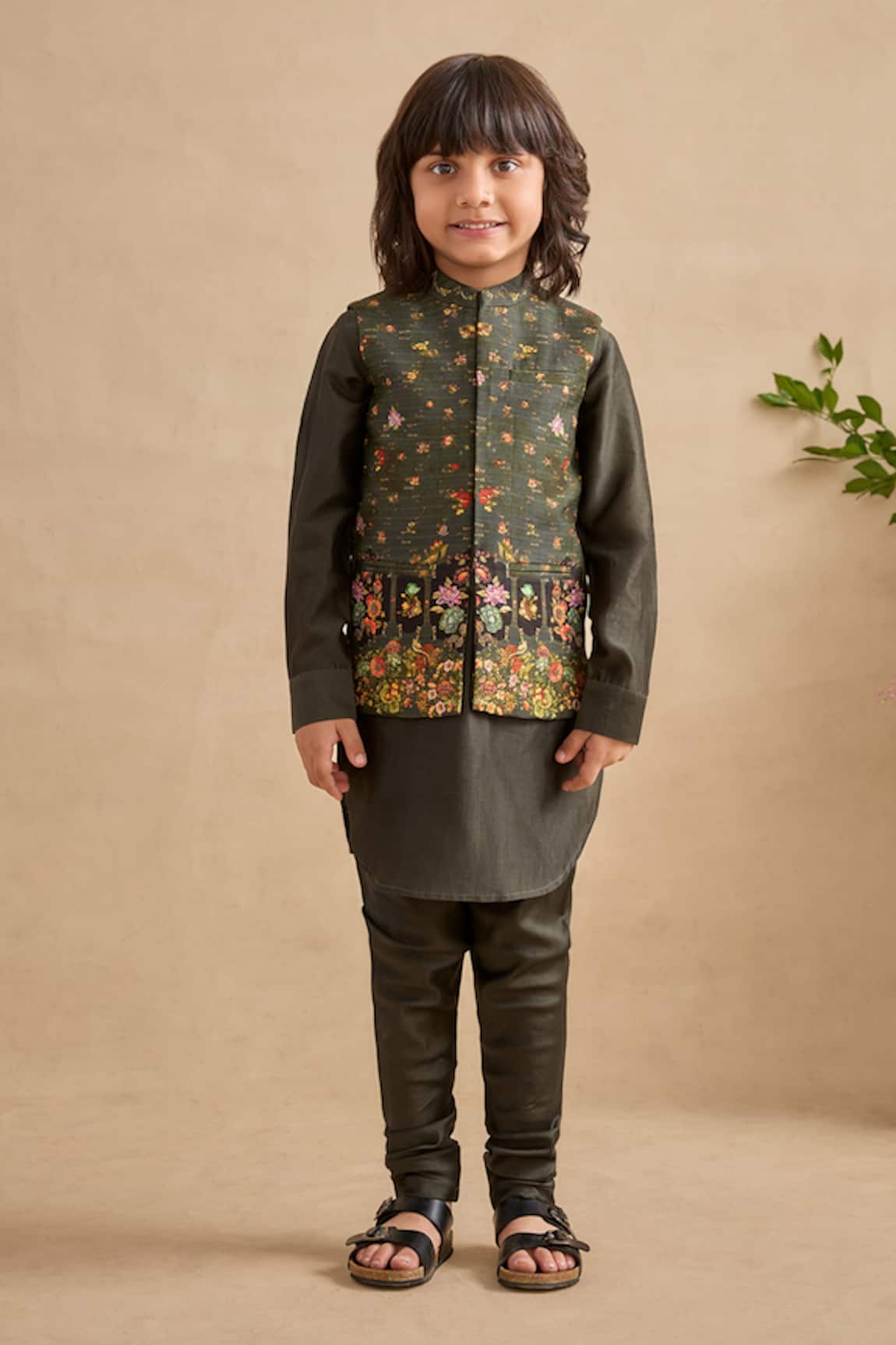 Kalista Reyhan Floral Print Bundi Kurta Set