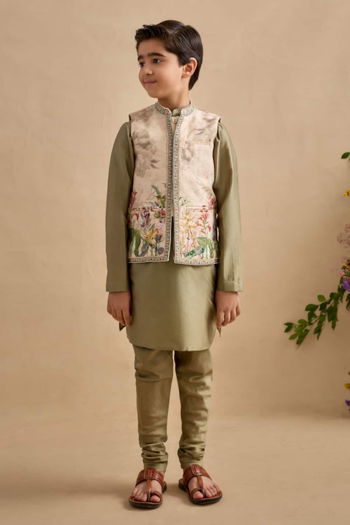 Kalista Anvik Floral Print Bundi Kurta Set