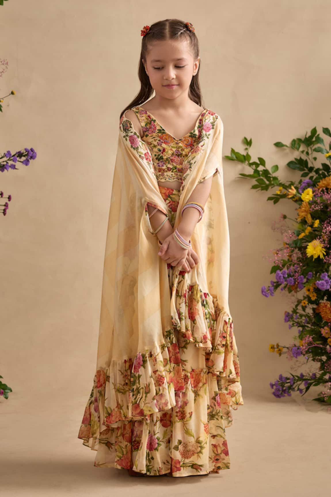 Kalista Naira Ruffled Cape & Printed Sharara Set