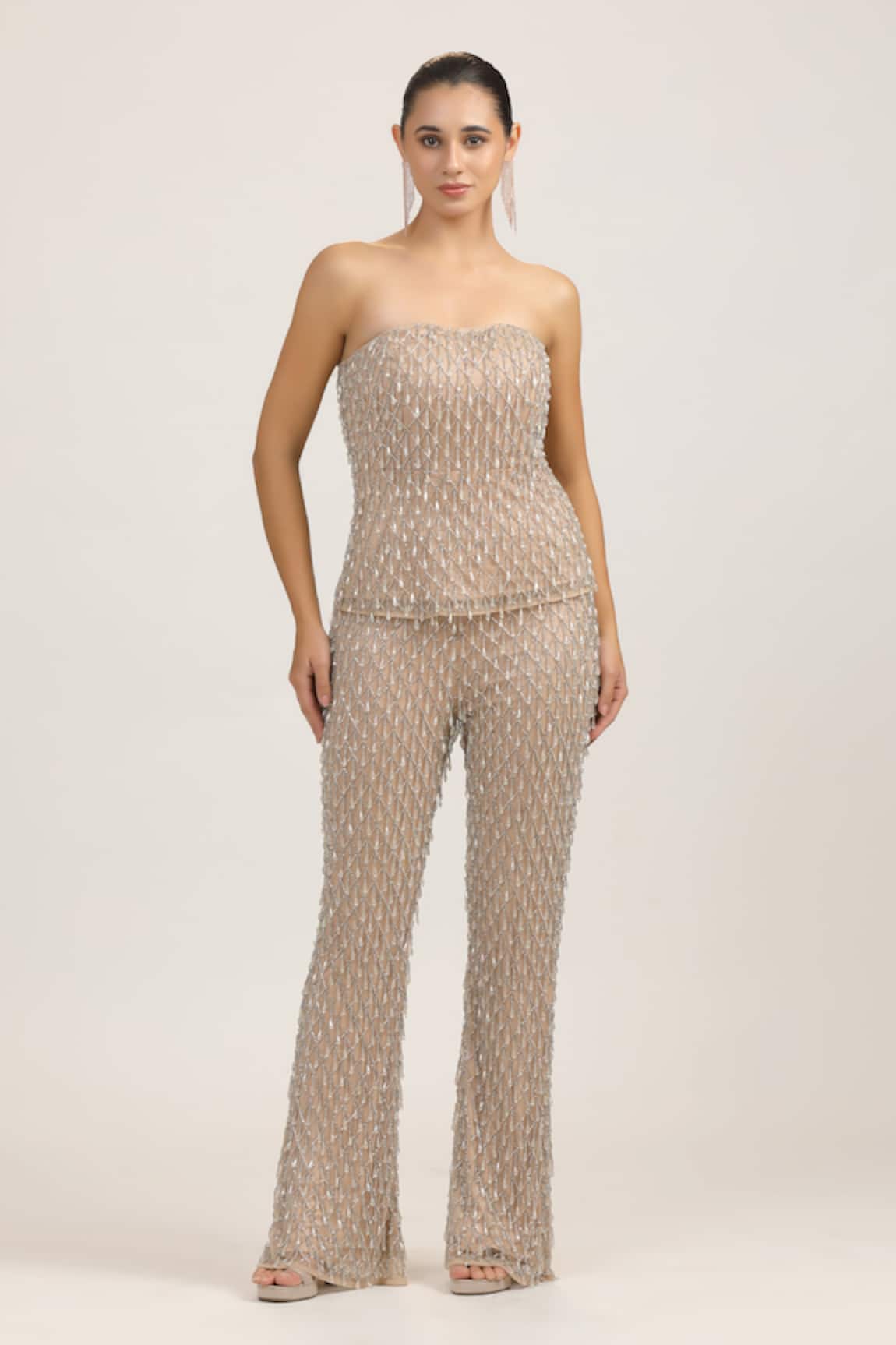 Bling Empire Crystal Mesh Strapless Top & Trouser Co-ord Set 