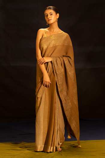 Banana Labs Cotton & Crinkle Cotton Striped Saree 