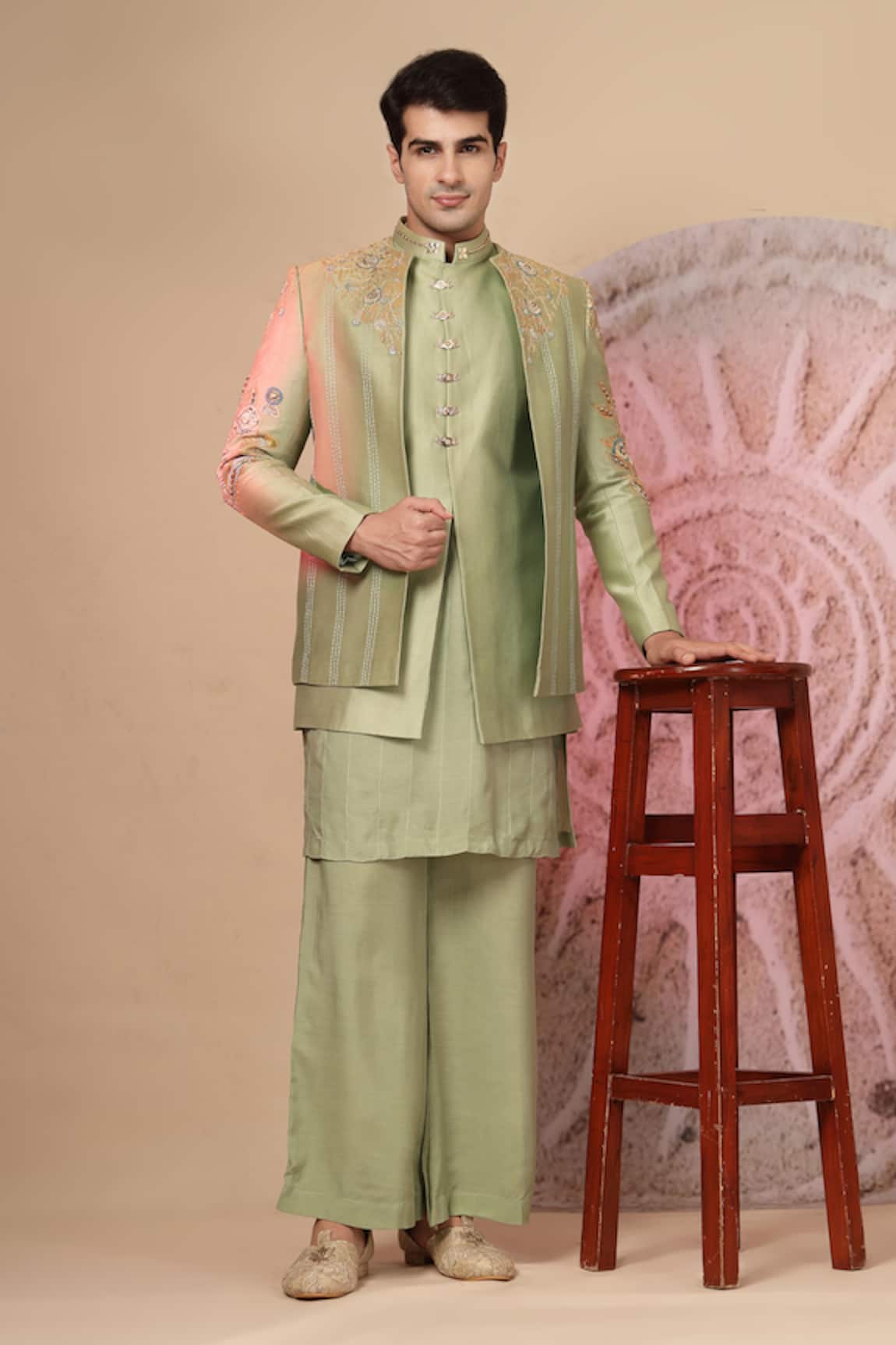 Soniya G Embroidered Double Jacket Kurta Set 