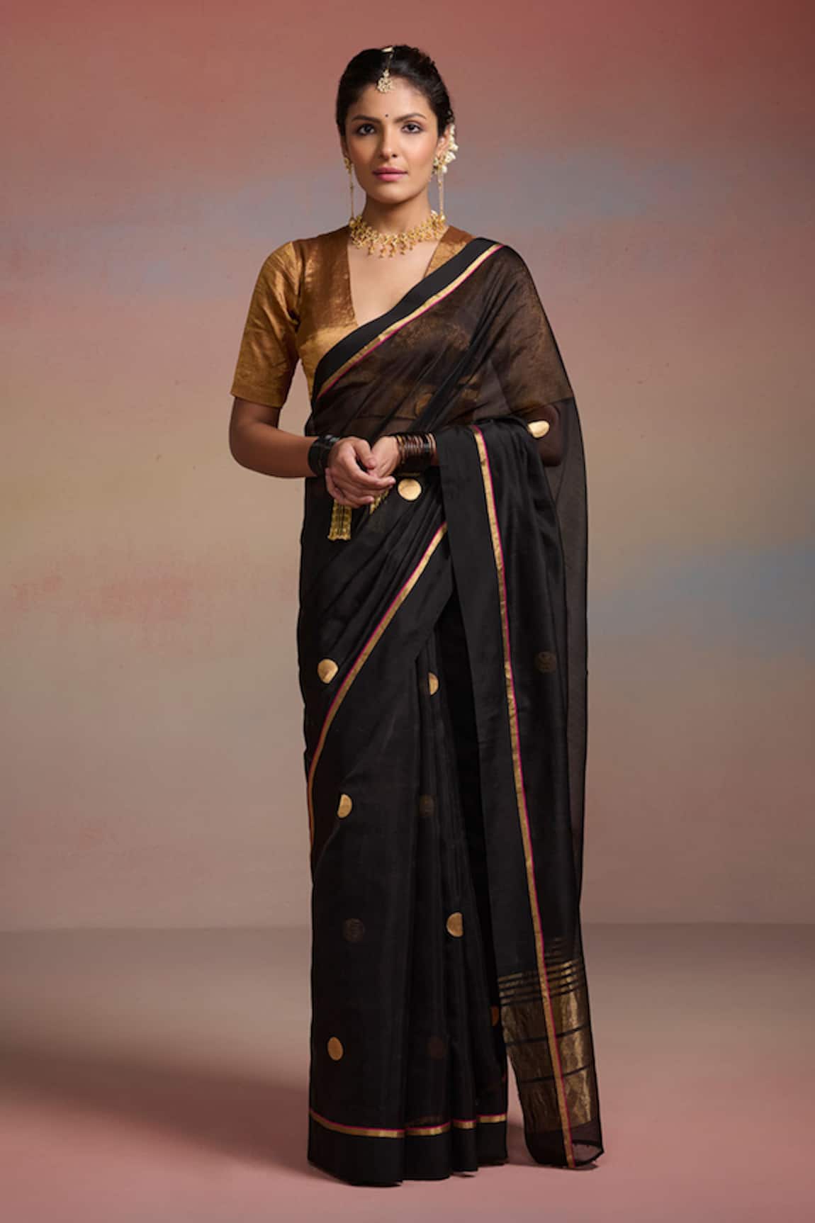 Dressfolk Noura Chanderi Saree With Unstitched Blouse Piece 
