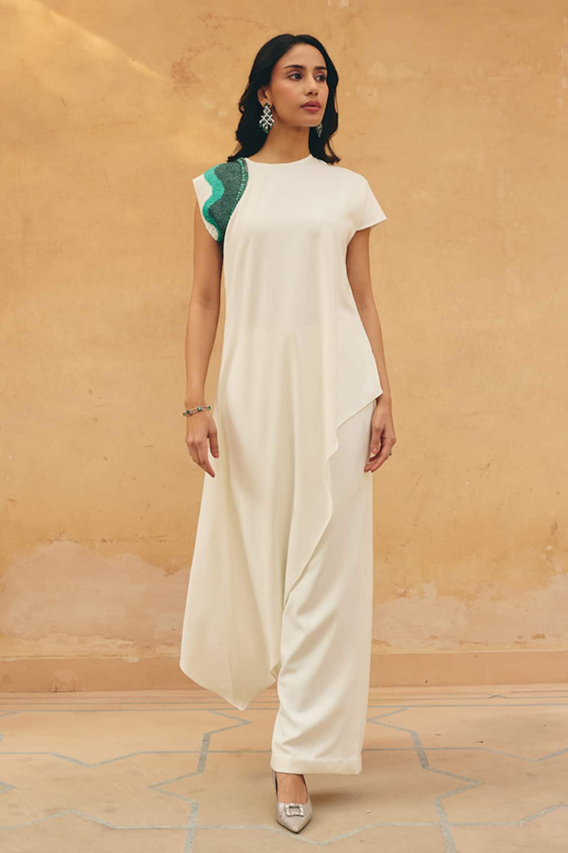 Maenaam Margot Asymmetric Embroidered Top & Pant Set