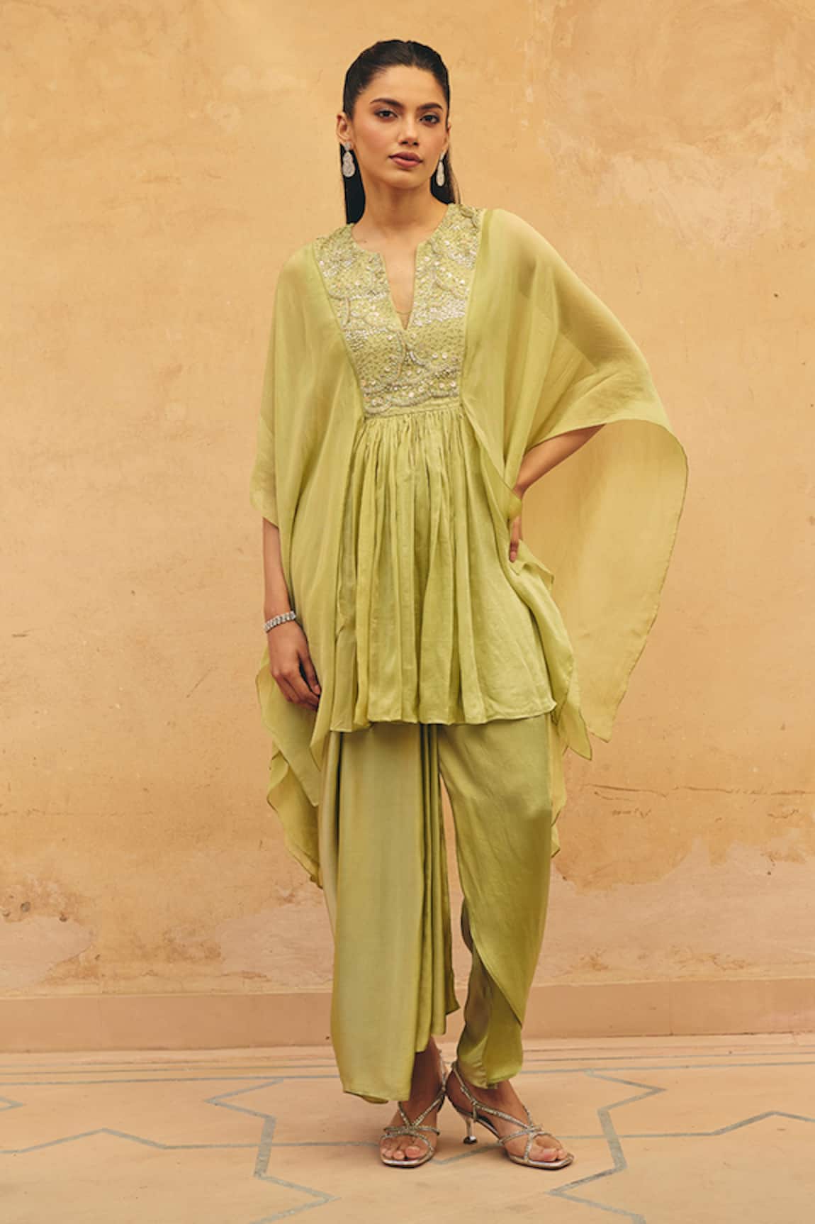 Maenaam Naira Hand Embroidered Kaftan Top Pant Set