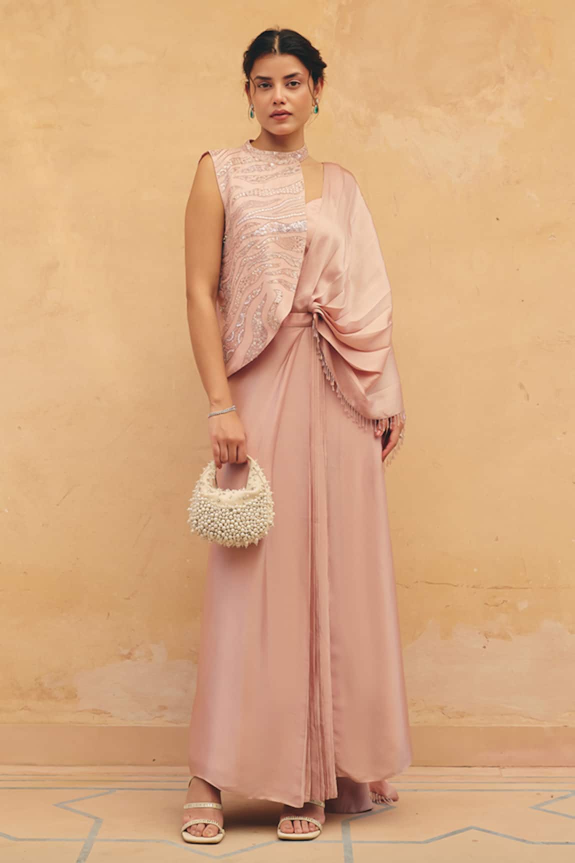 Maenaam Irvine Embroidered Jacket & Pre-Draped Saree Set