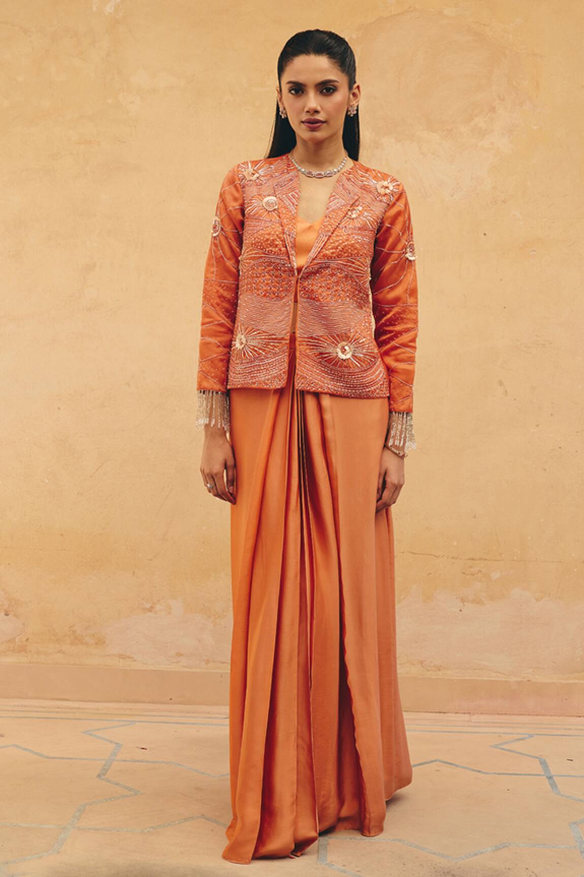 Maenaam Ira Hand Embroidered Jacket Skirt Set