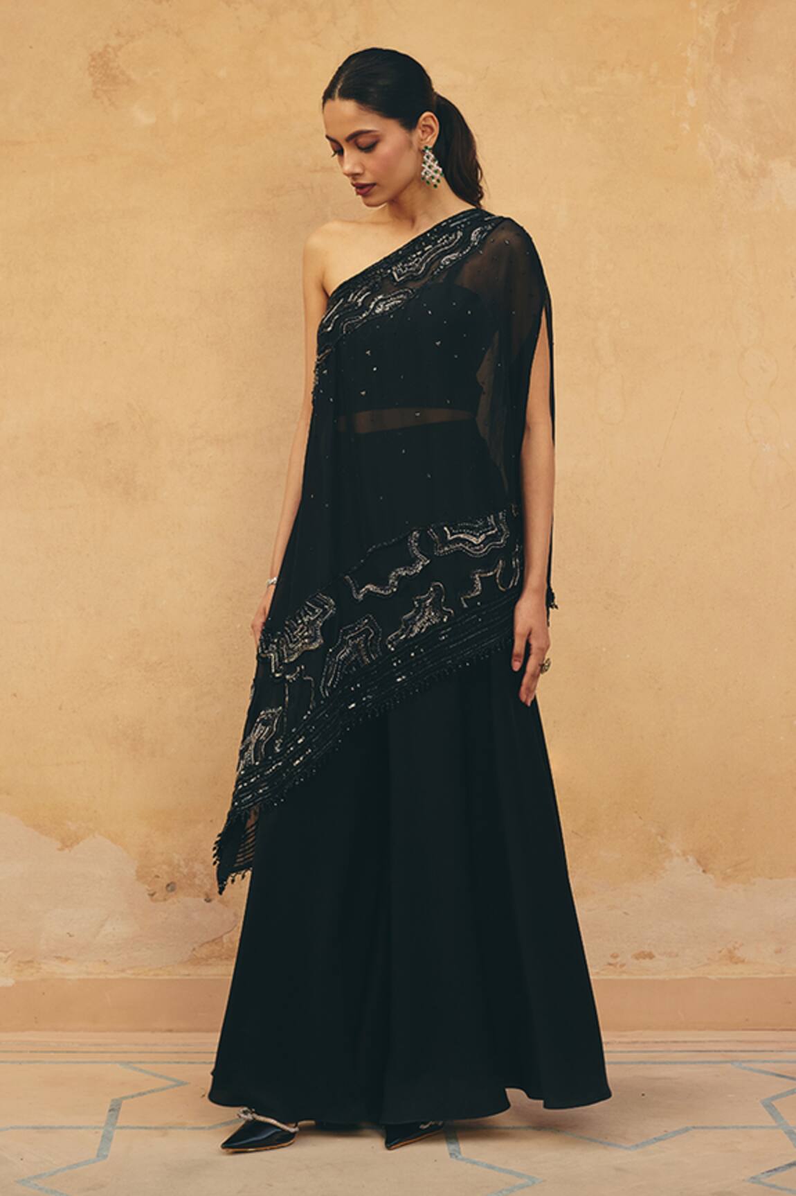 Maenaam Elina One Shoulder Hand Embroidered Top & Pant Set