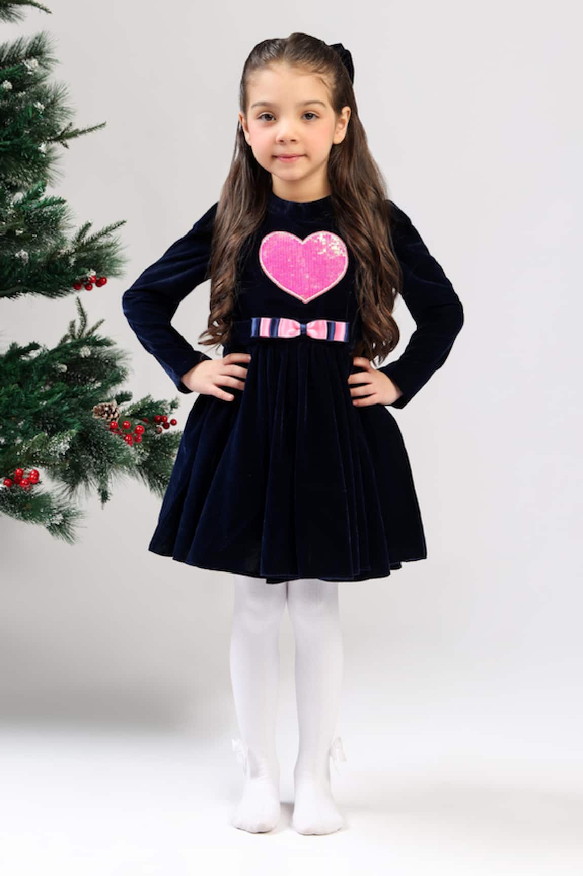 The Pony & Peony Co. Navy Velvet Heart Dress 