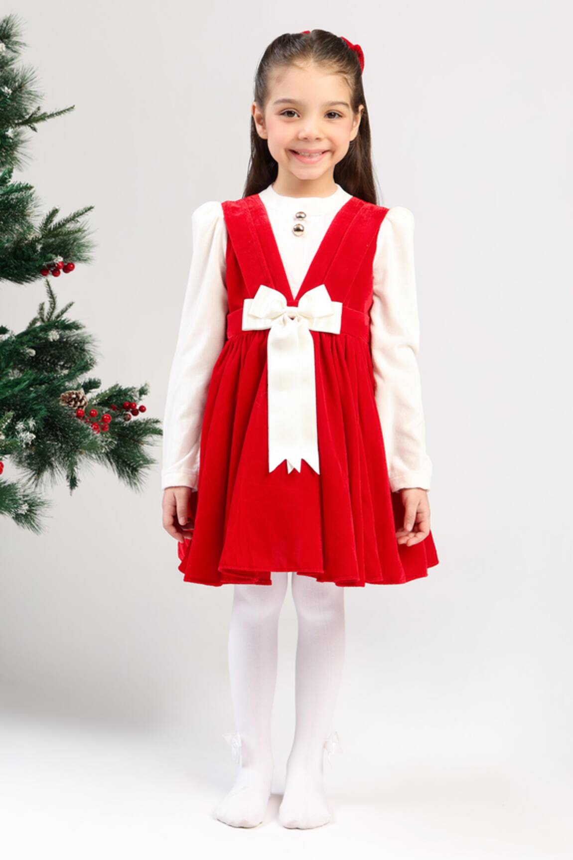 The Pony & Peony Co. Red And White Velvet Dress 