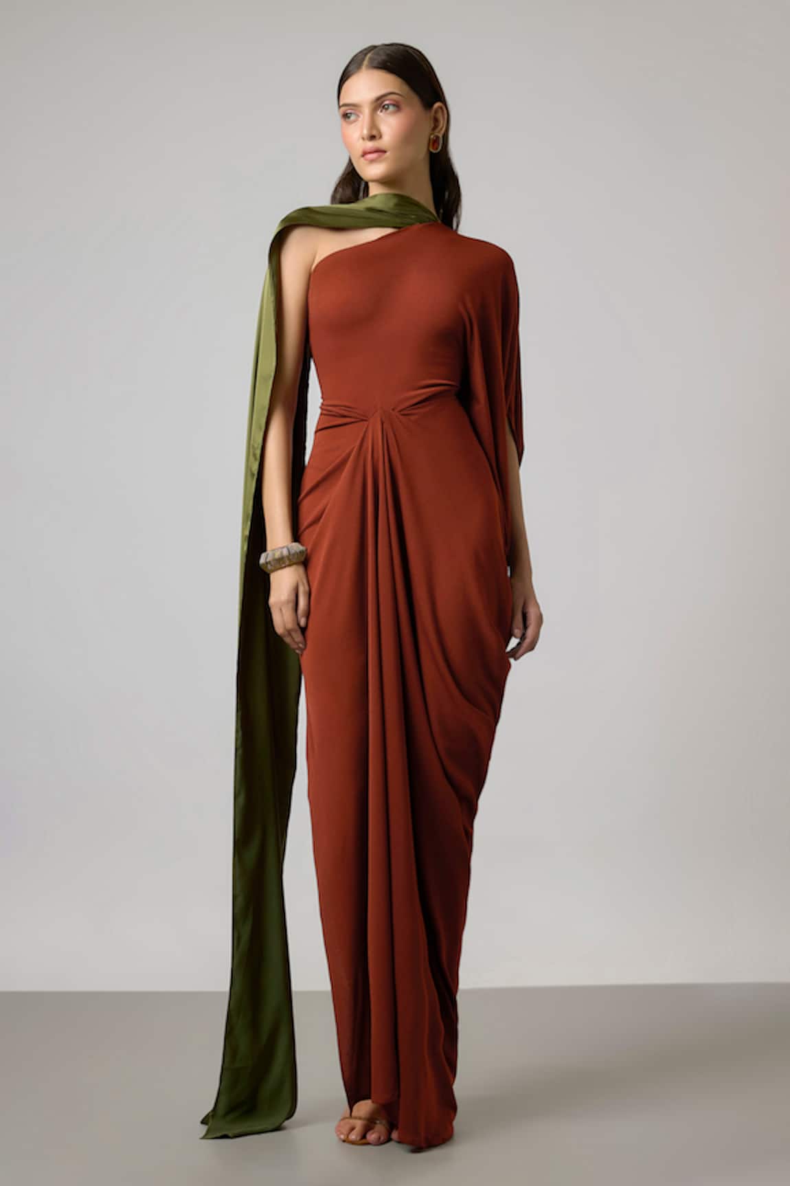 NA-KA One Shoulder Draped Gown With Detachable Sash