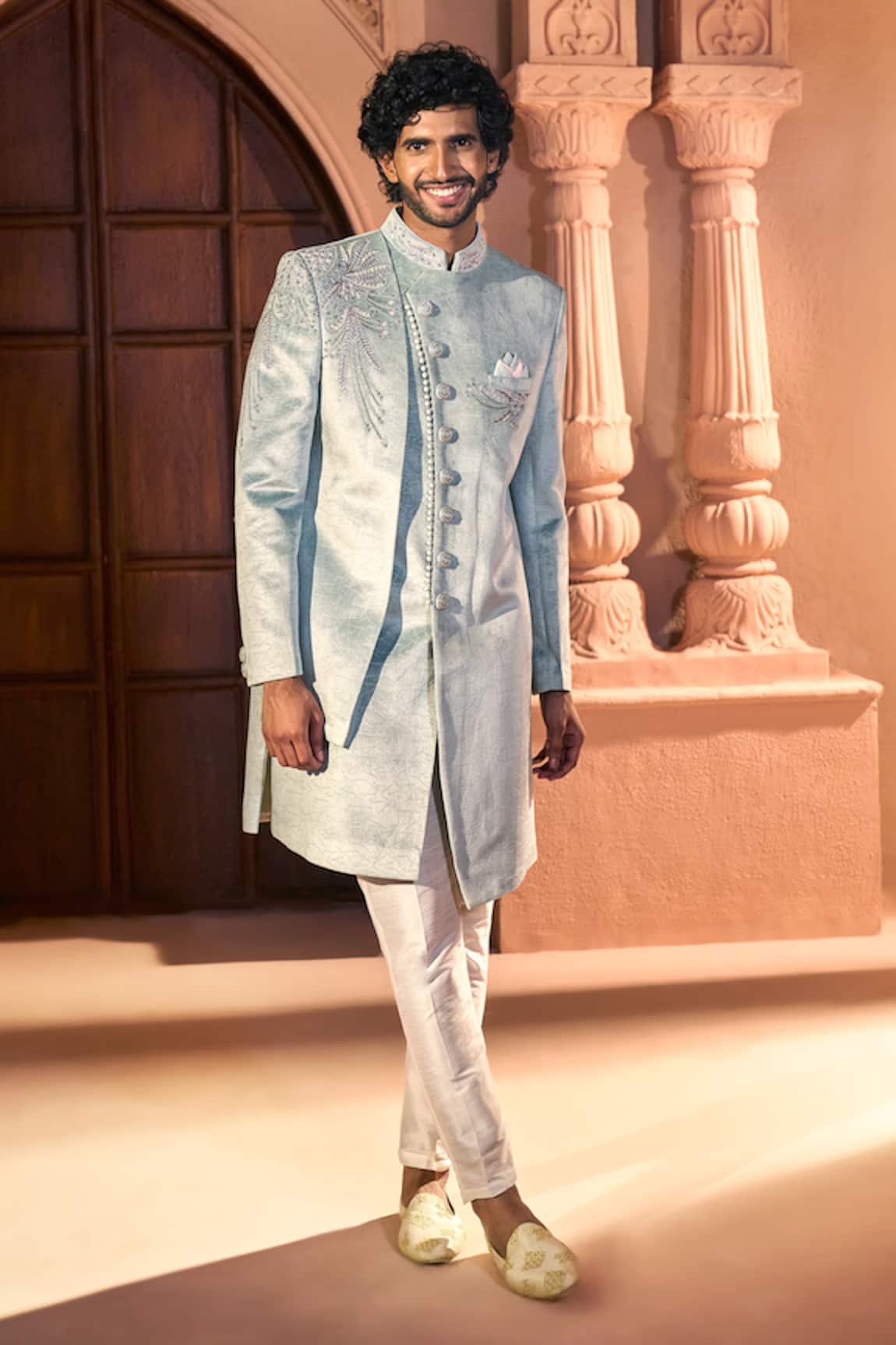 Arihant Rai Sinha Placed Embroidered Layered Sherwani Set 