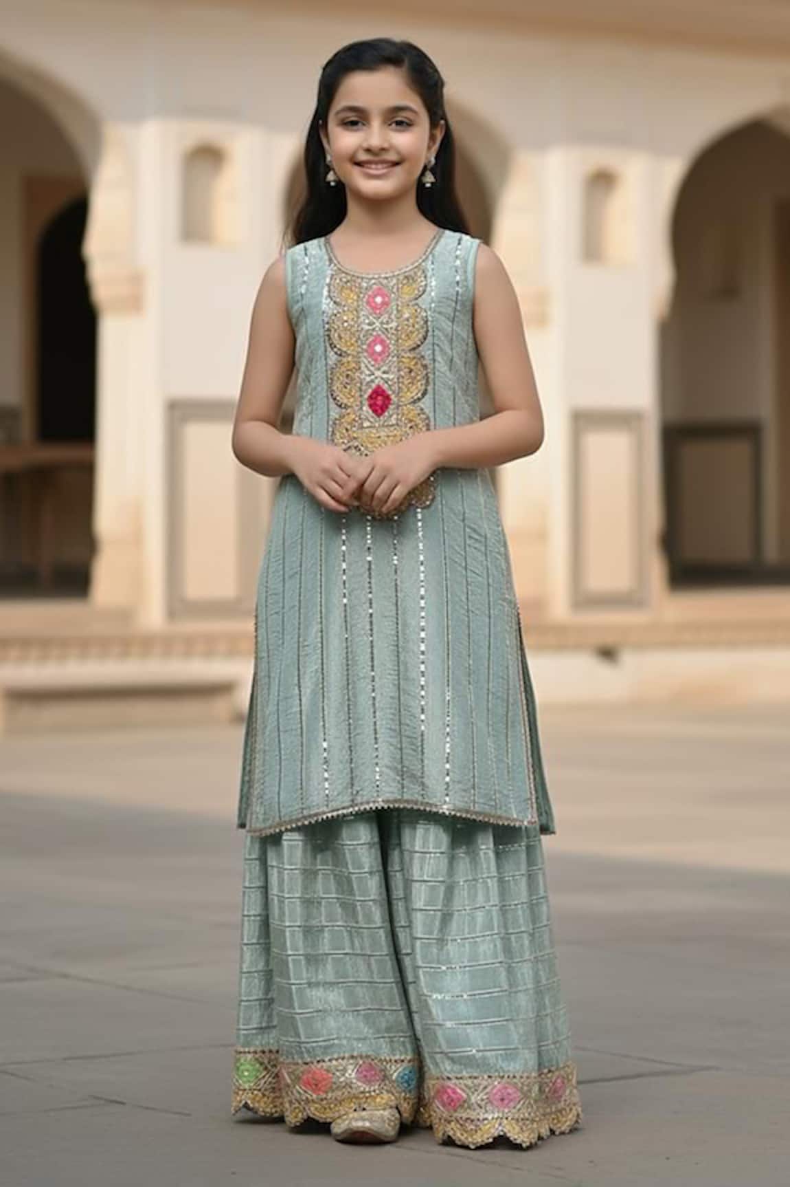 Minime Organics Embroidered Kurta & Sharara Set 