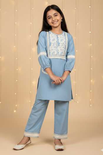Minime Organics Denim Embellished Kurta & Salwar Set