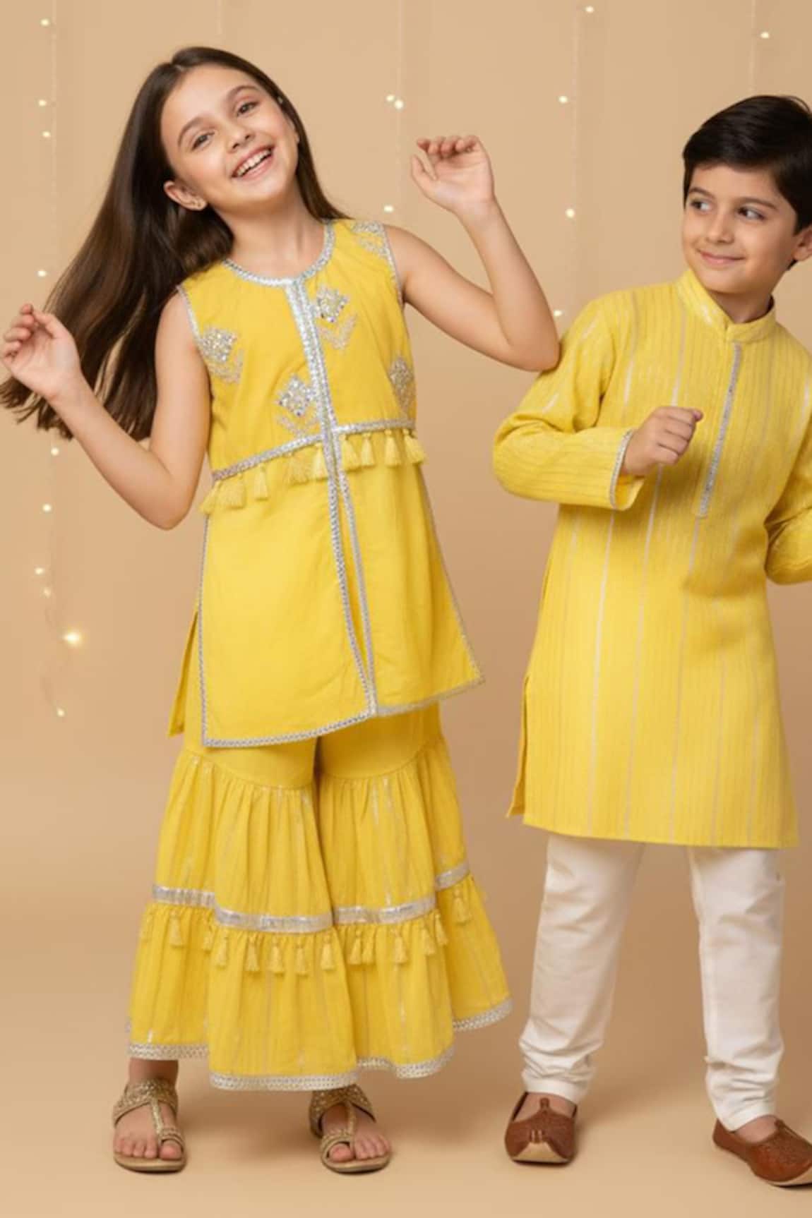 Minime Organics Embroidered Kurta & Tiered Sharara Set 