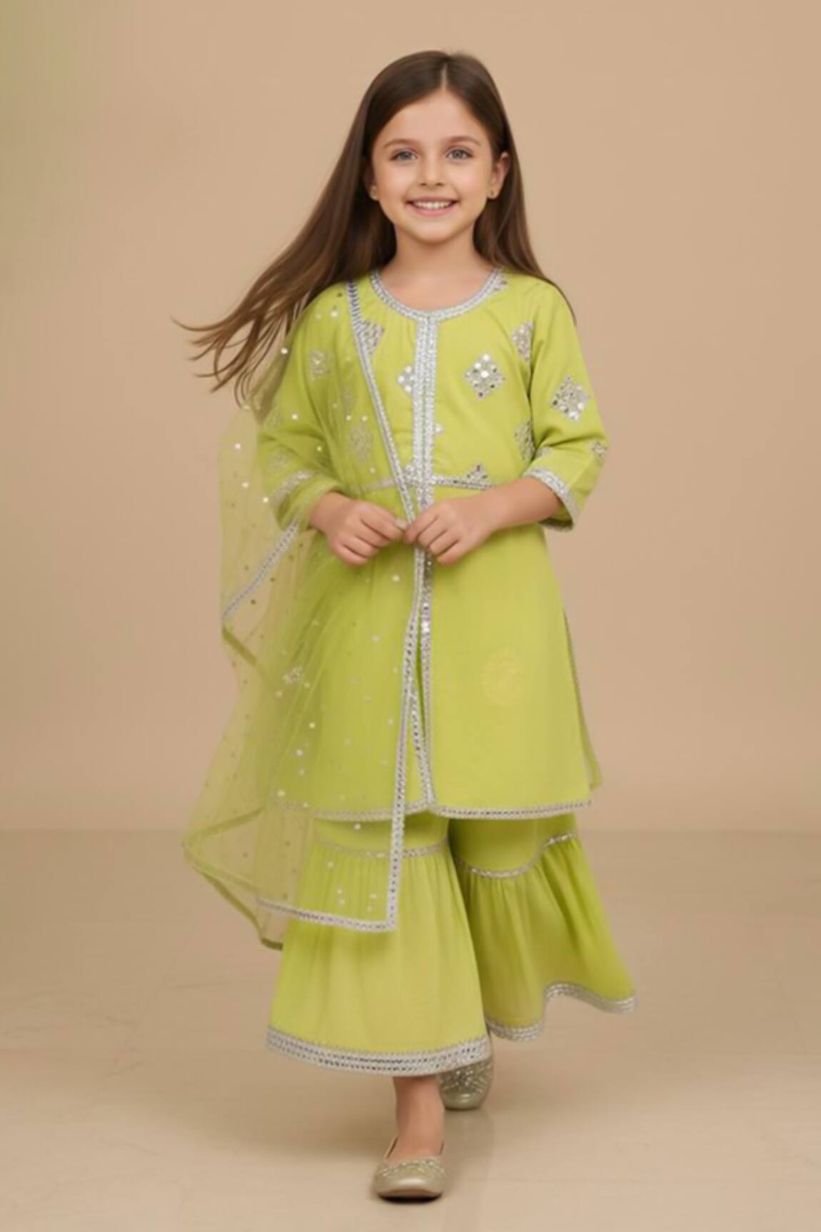 Minime Organics Embroidered Kurta Sharara Set 