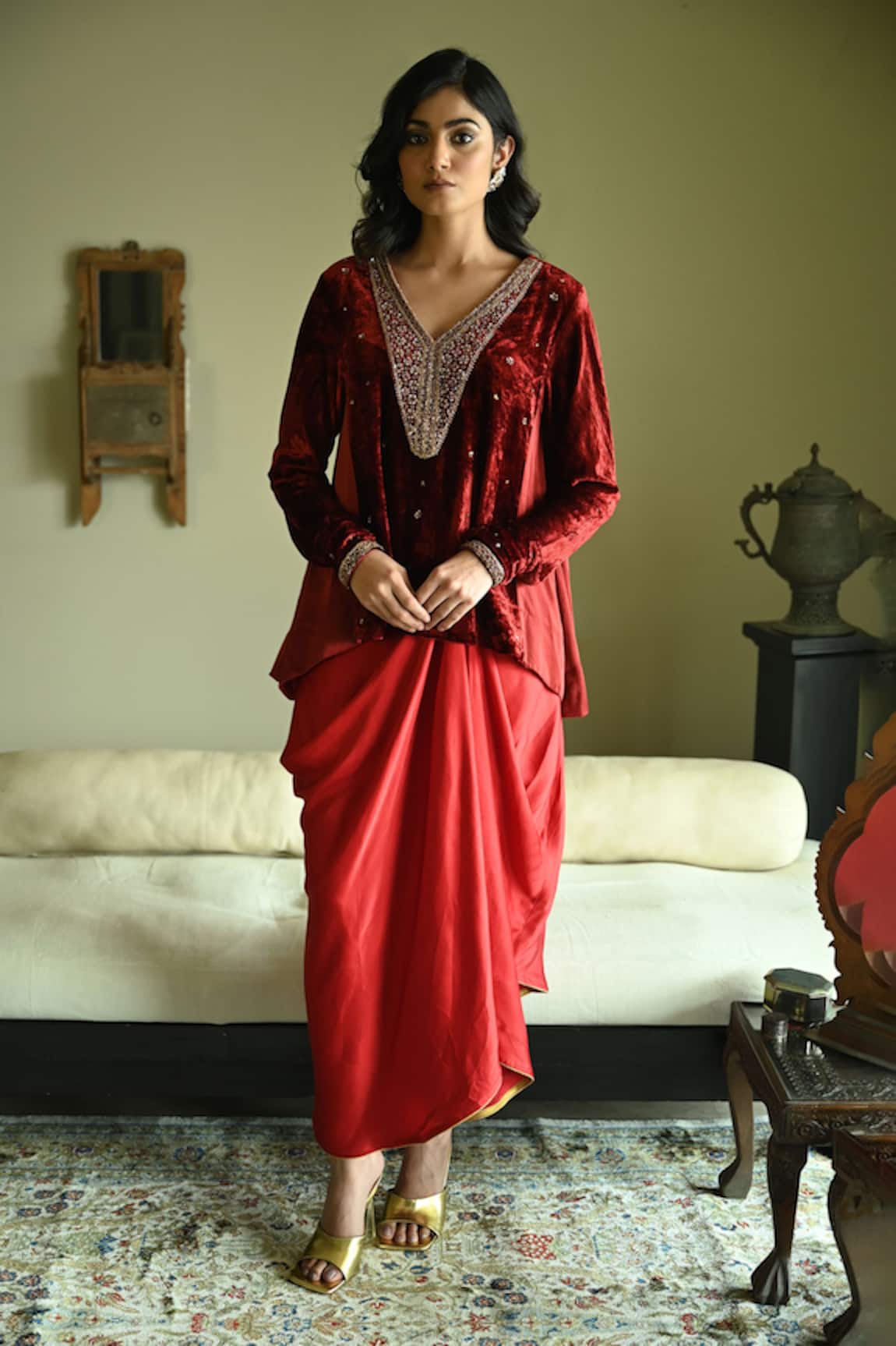 Shorshe Clothing Churi Shabana Velvet Embroidered Top 