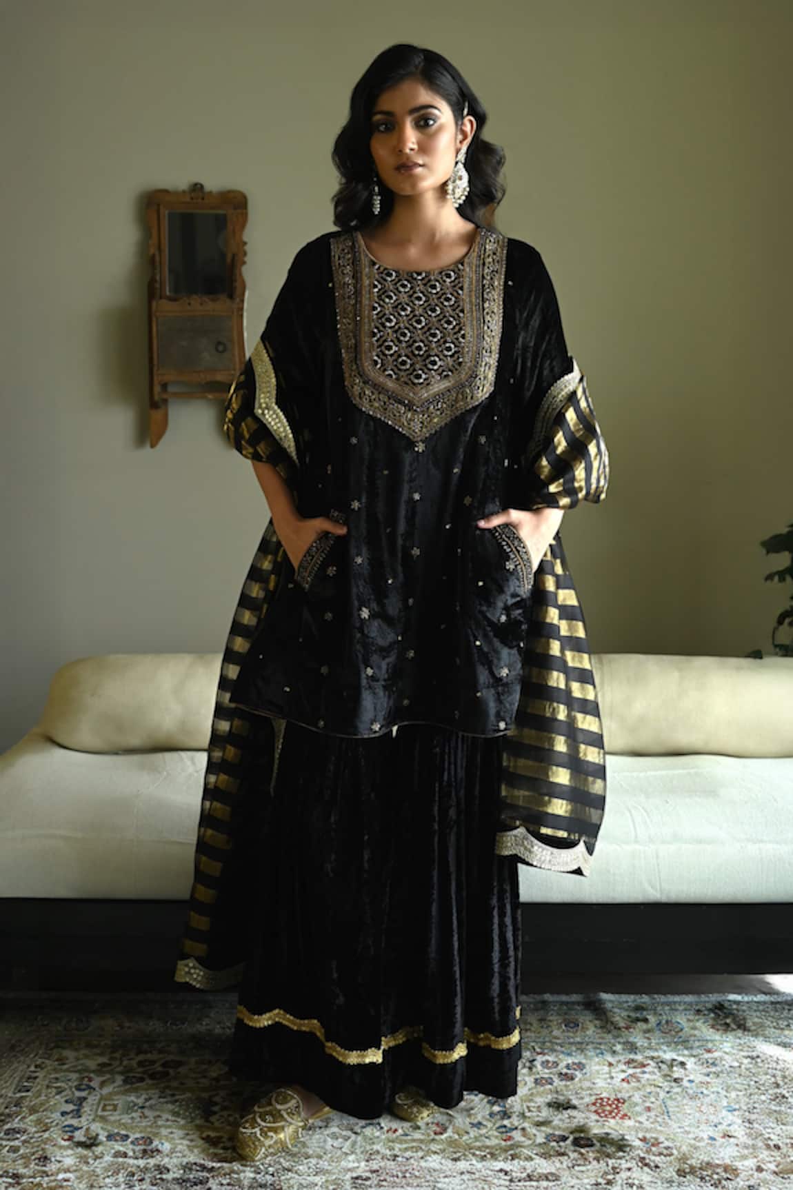 Shorshe Clothing Sunehera Velvet Hand Embroidered Kurta & Sharara Set 