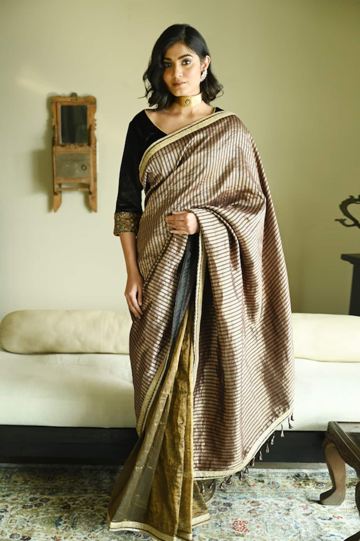 Shorshe Clothing Irum Stripes Meena Brocade & Tissue Saree 