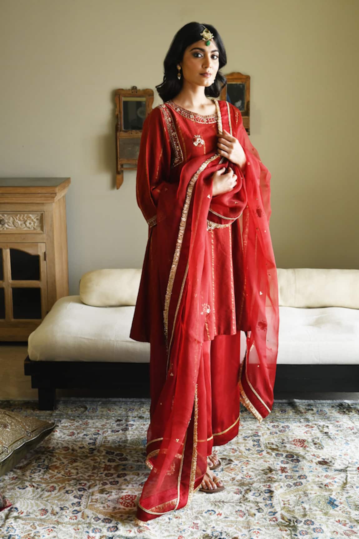 Shorshe Clothing Shiuli Organza Embroidered Dupatta 