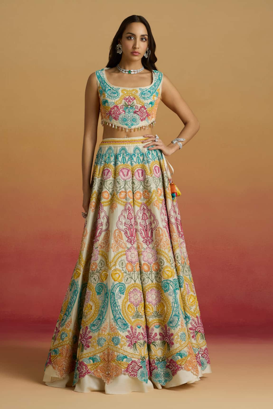 Chandrima Paisley Cord Work Embroidered Lehenga