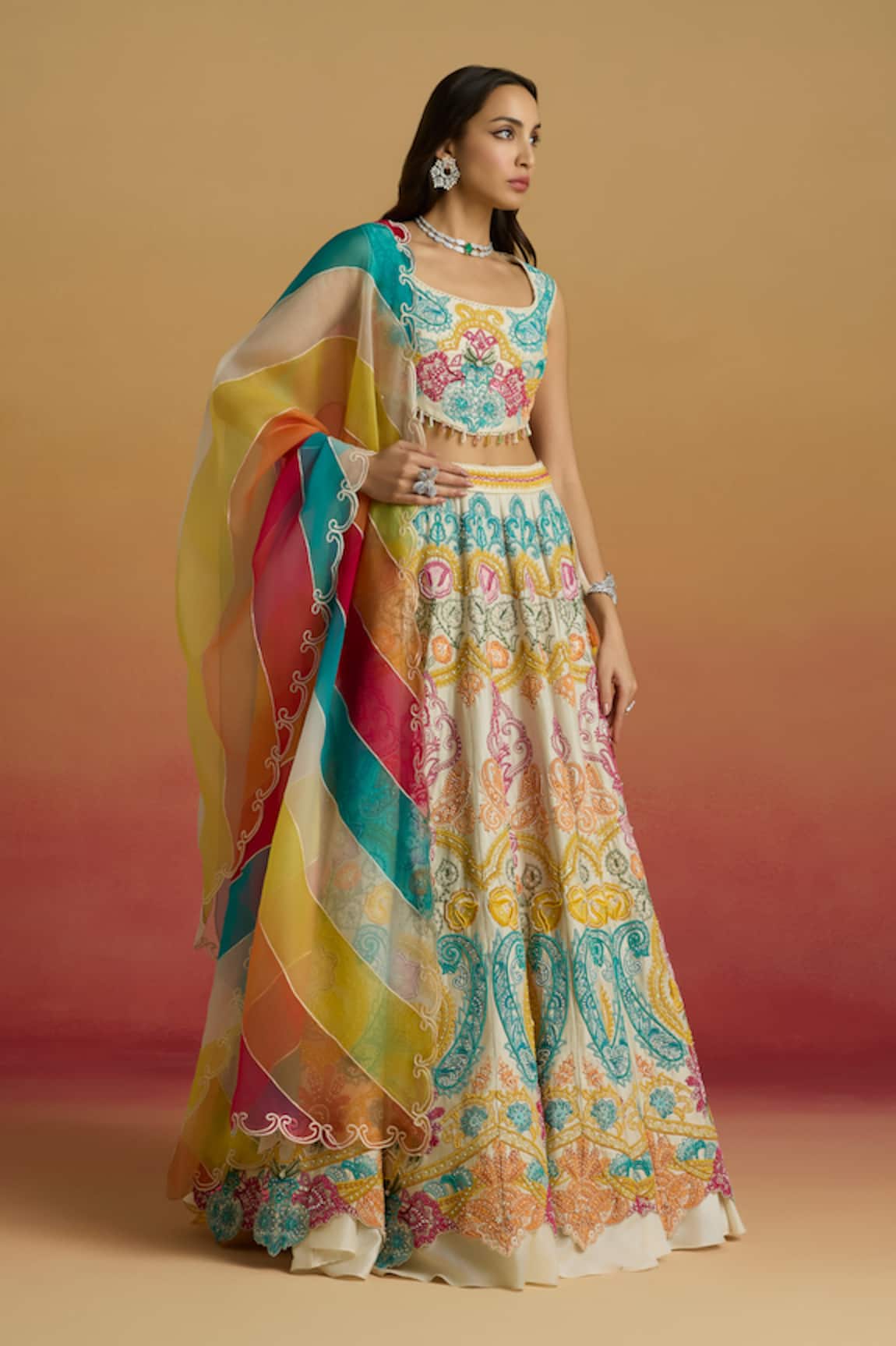 Chandrima Multi Colorblock Striped Dupatta 