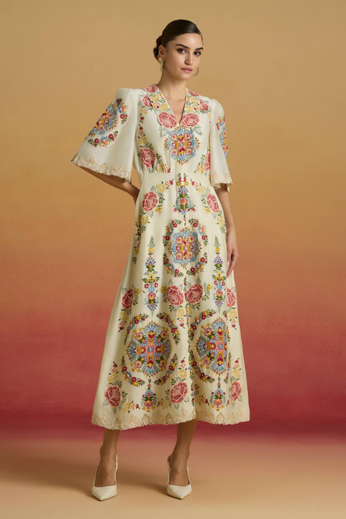 Chandrima Floral Thread Work Embroidered Dress 