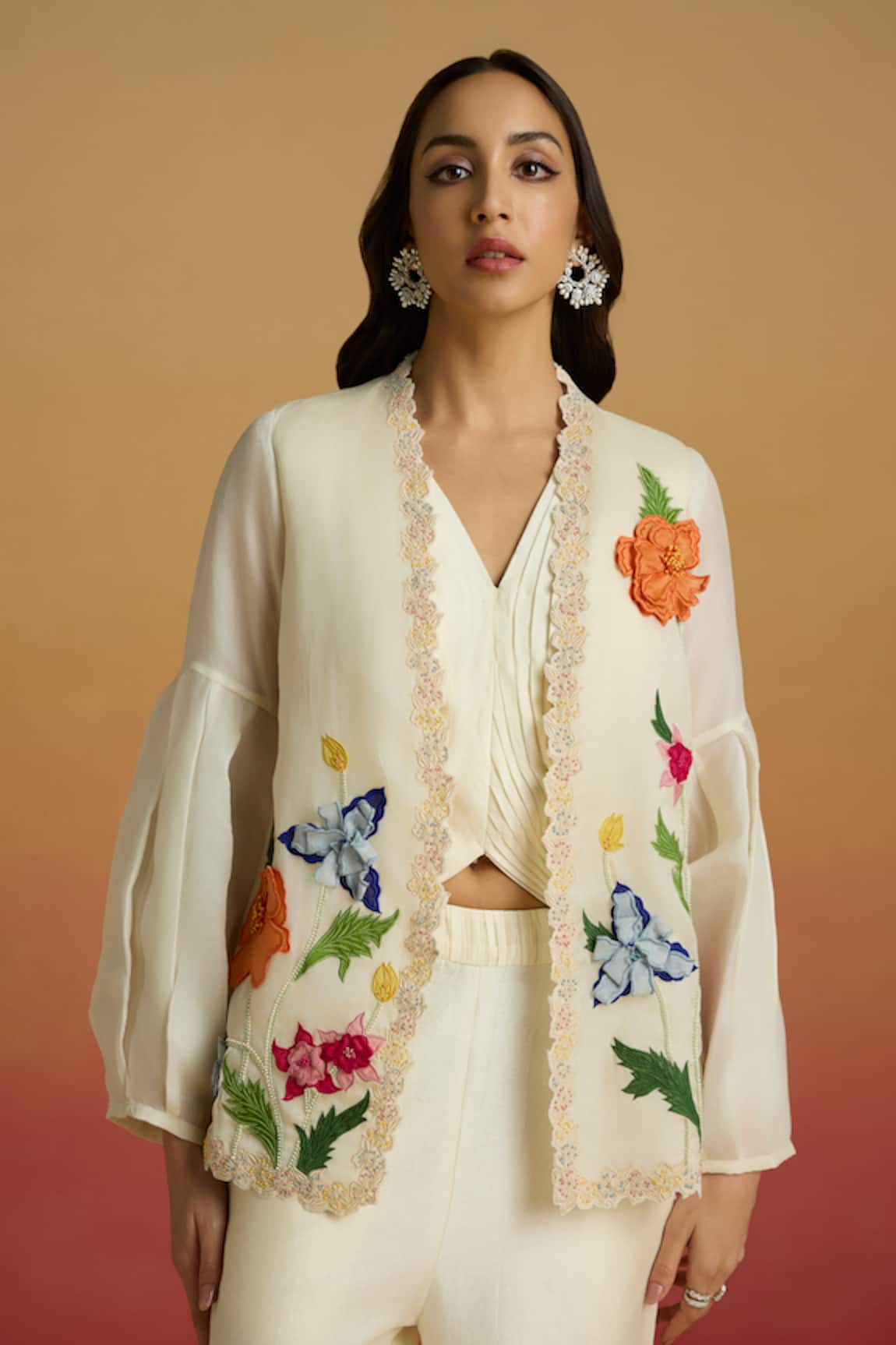 Chandrima 3D Floral Applique Embroidered Jacket 