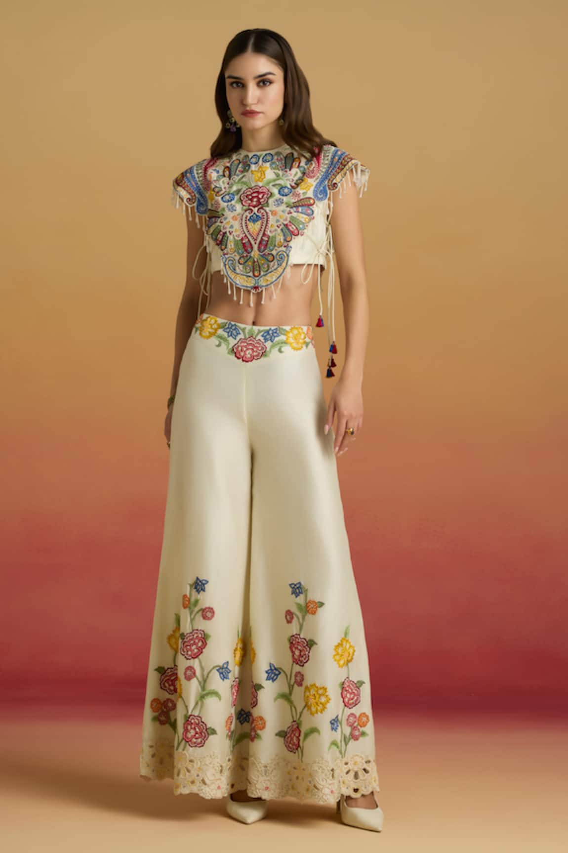 Chandrima Ivory Floral Embroidered Sharara 