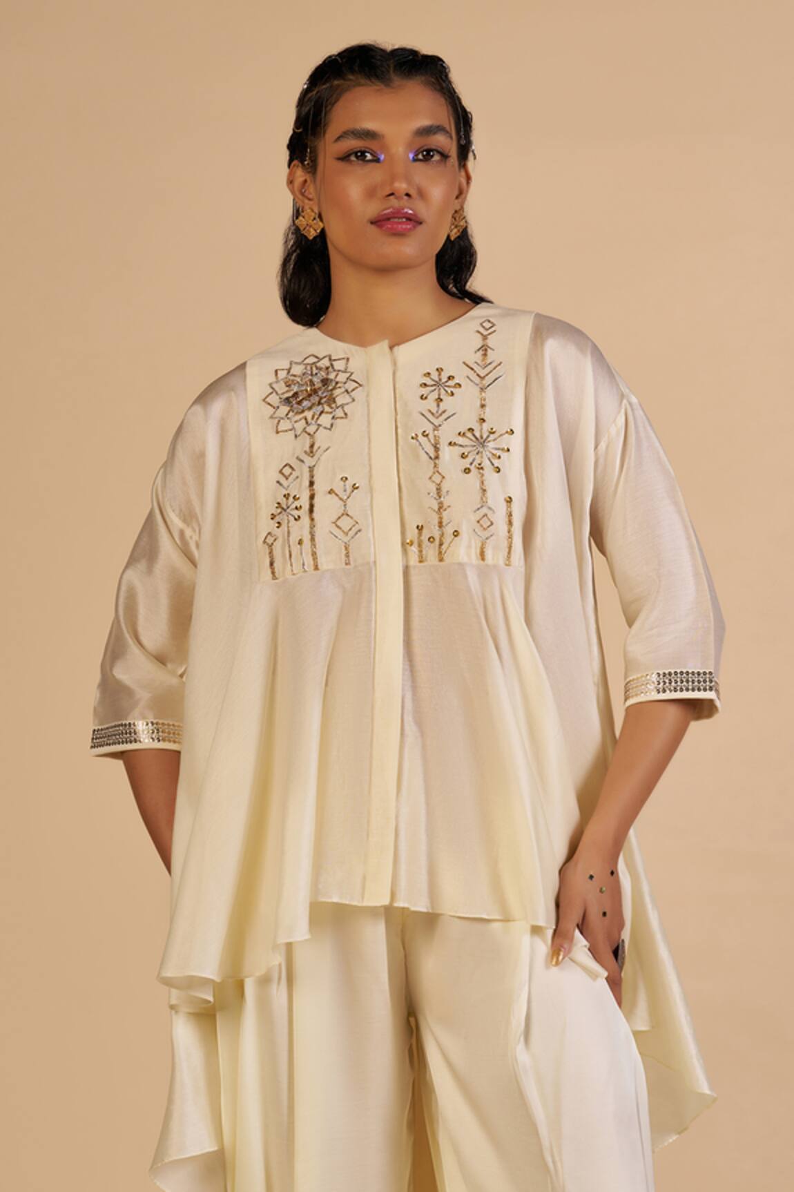 Gulabo By Abu Sandeep Chanderi Embroidered Asymmetric Tunic