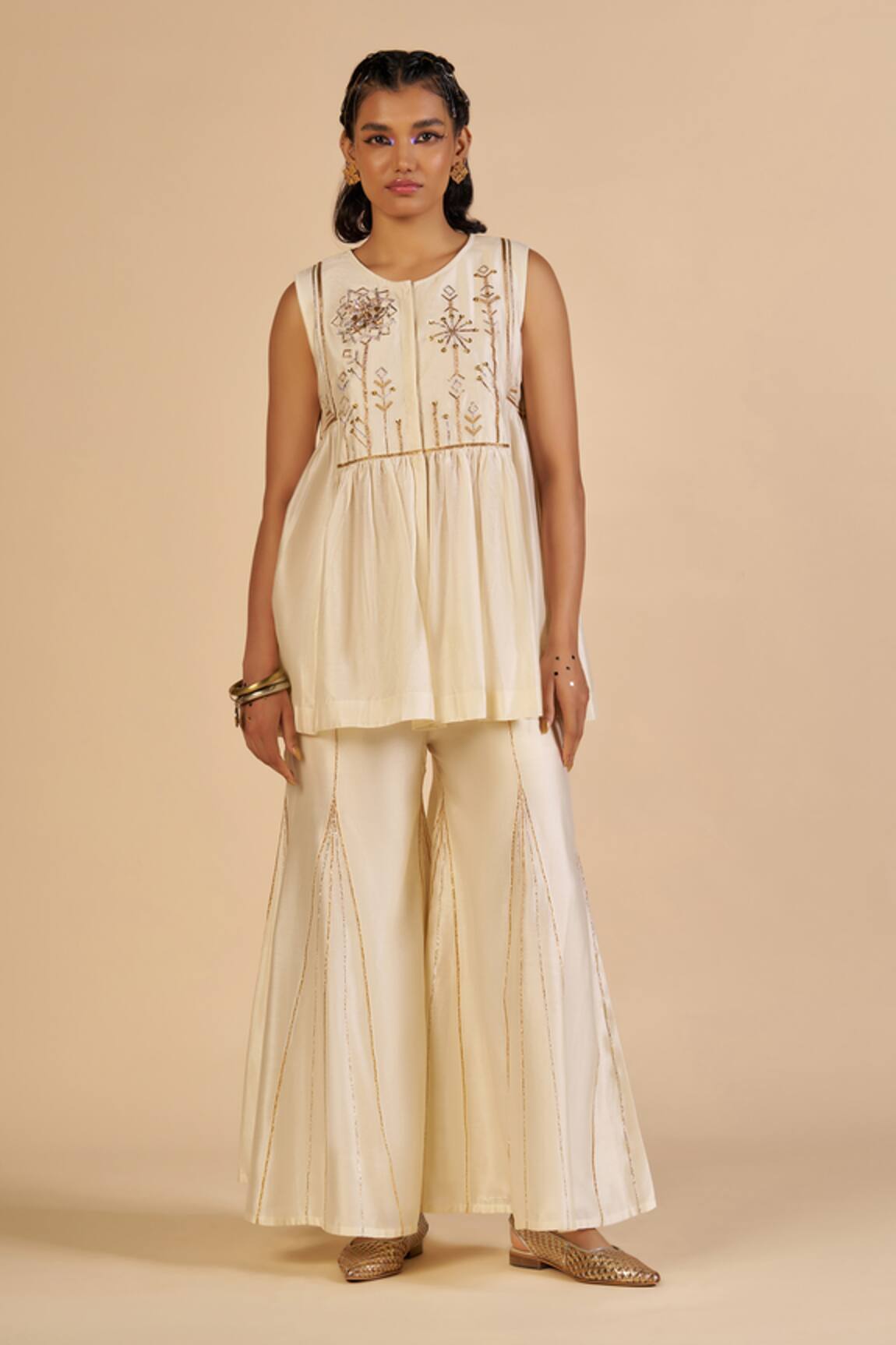 Gulabo By Abu Sandeep Chanderi Embroidered Flared Pant